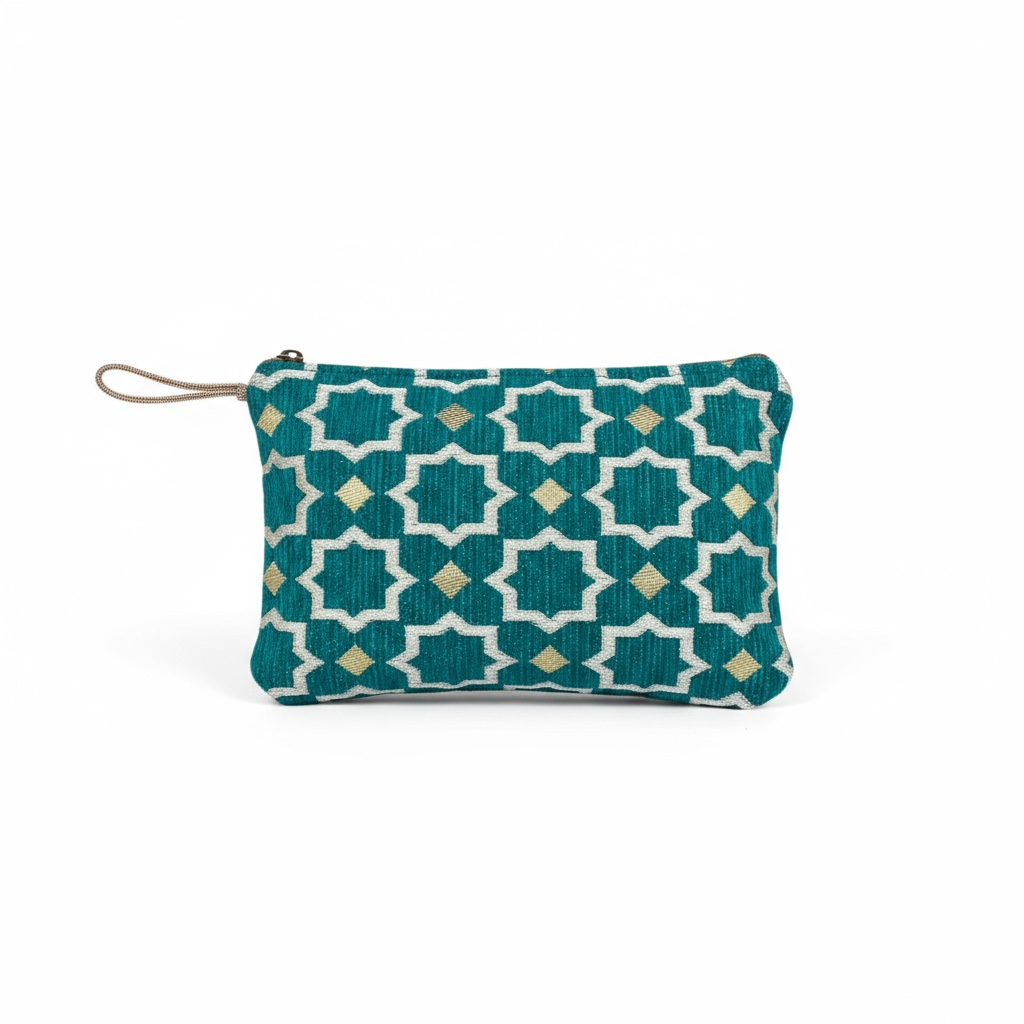 Pochette brocart turquoise (2 formats offerts)