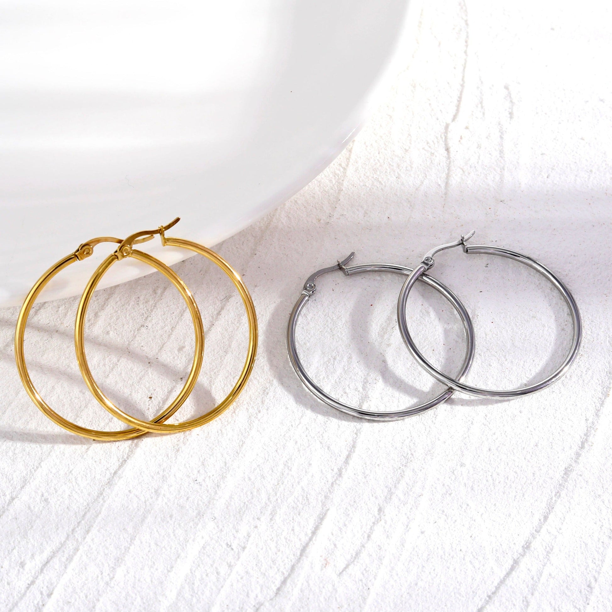 BIANCA Silver: Classic Essential Everyday Basic Round Silver Hoops. Available in 7 Sizes - 1cm to 6cm