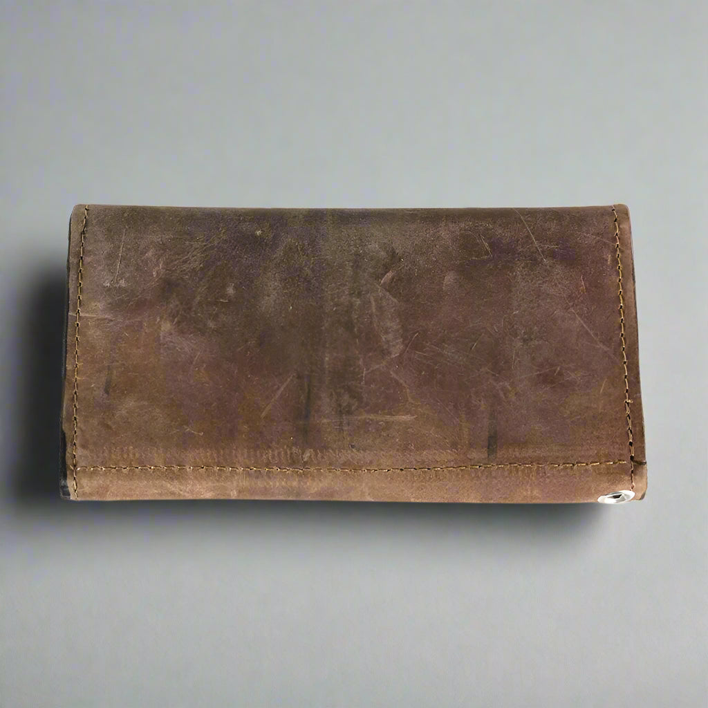 Portefeuille à trois volets en cuir chromé style camionneur pour homme BOL