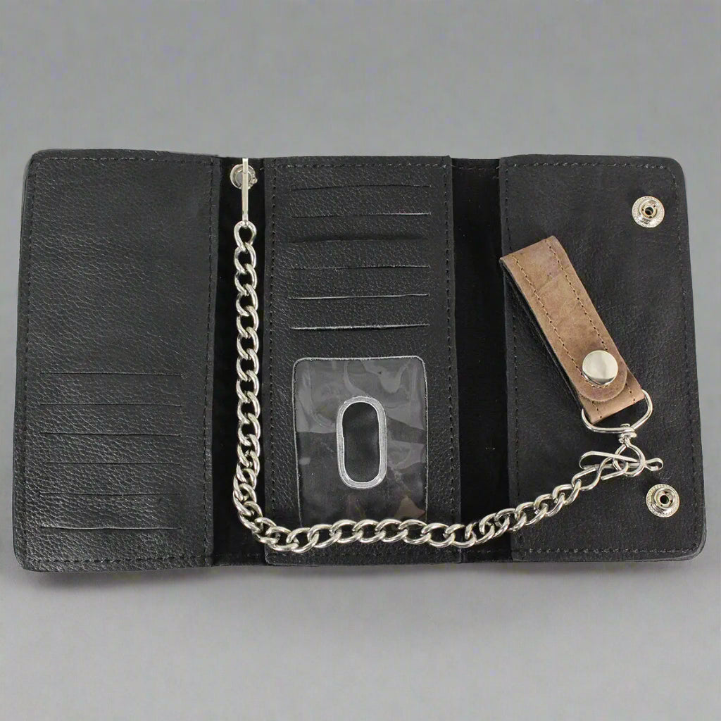 Portefeuille à trois volets en cuir chromé style camionneur pour homme BOL