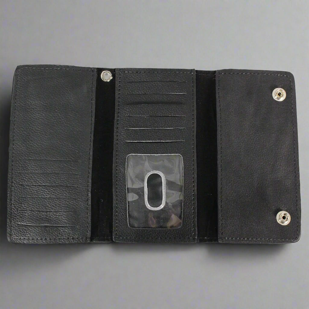 Portefeuille à trois volets en cuir chromé style camionneur pour homme BOL