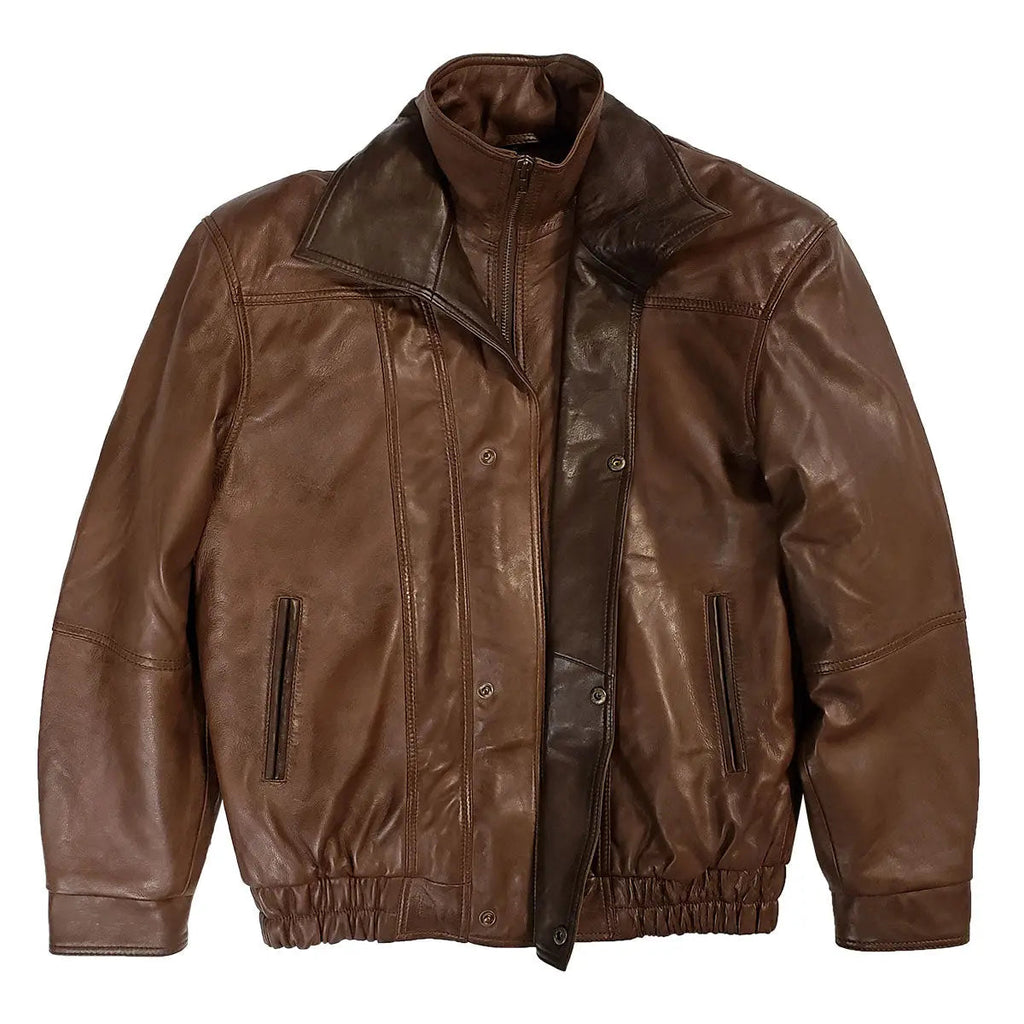 BOL Veste bomber en cuir à double col pour homme