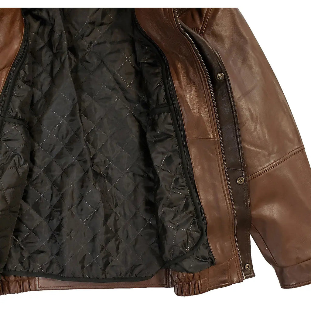 BOL Veste bomber en cuir à double col pour homme