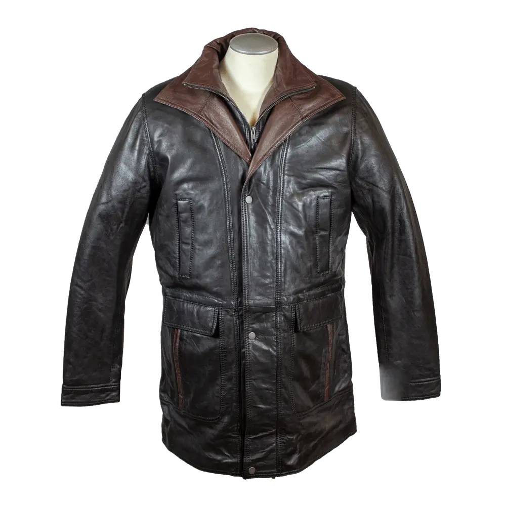 Manteau long bicolore à double col pour homme BOL | Veste en cuir