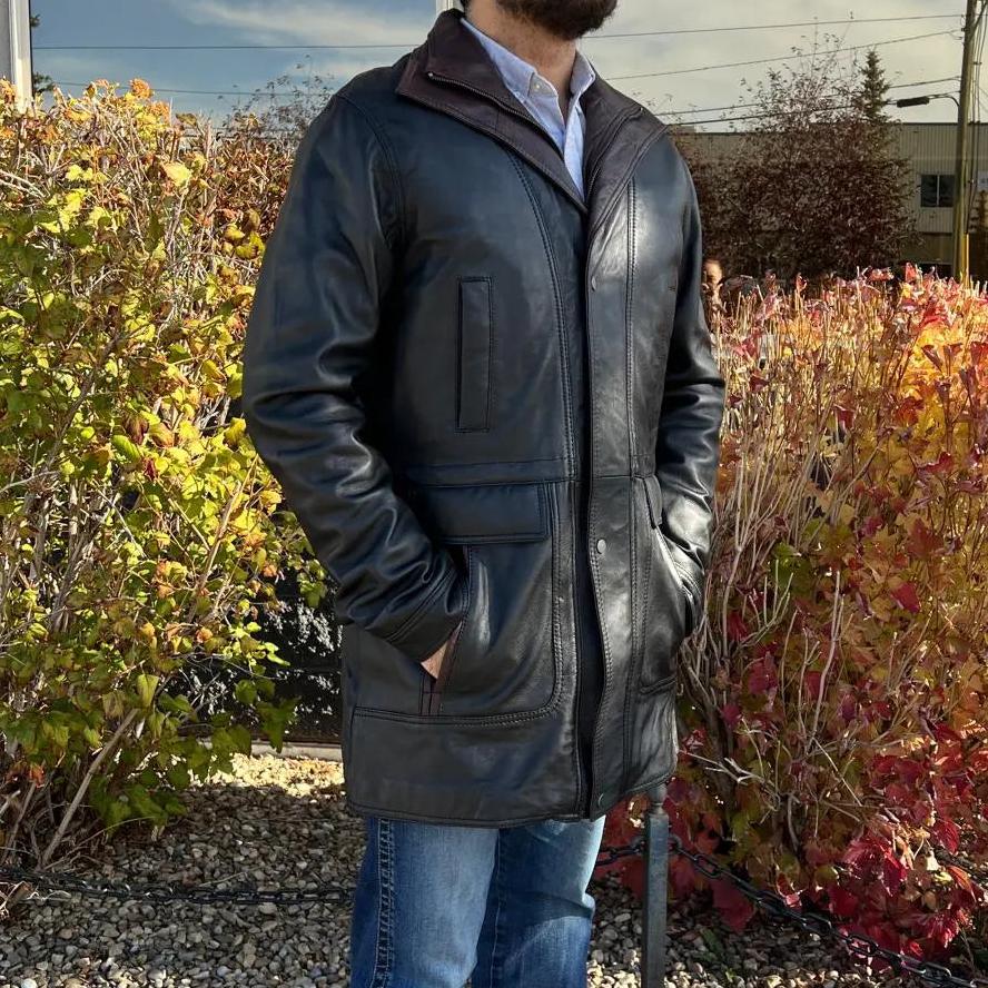 Manteau long bicolore à double col pour homme BOL | Veste en cuir