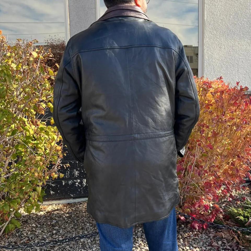 BOL Men's Double Collar Two-Tone Long Coat | Leather Jacket