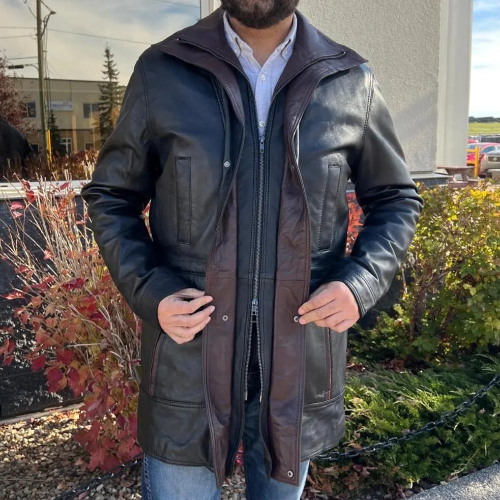 Manteau long bicolore à double col pour homme BOL | Veste en cuir