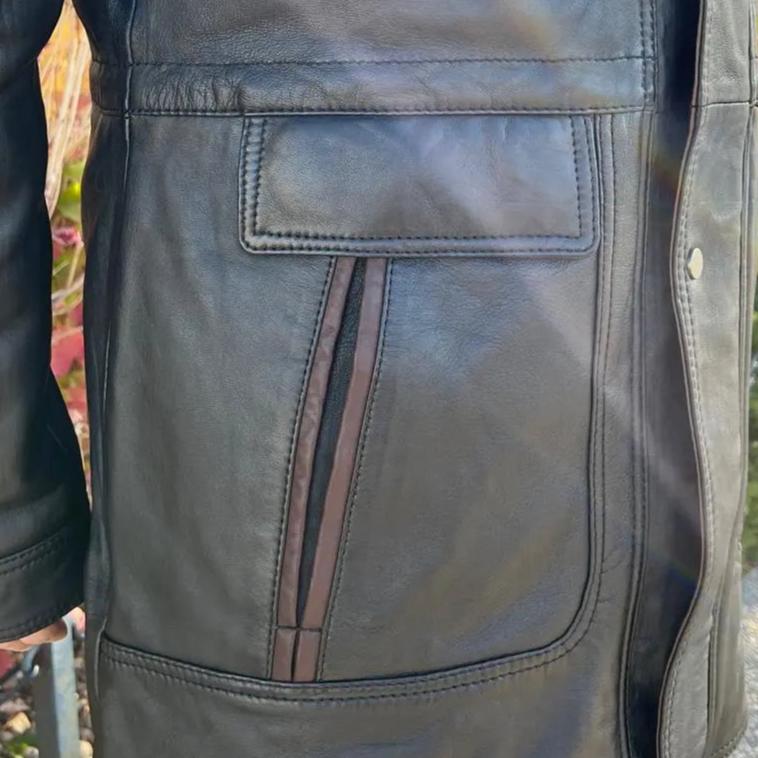 Manteau long bicolore à double col pour homme BOL | Veste en cuir