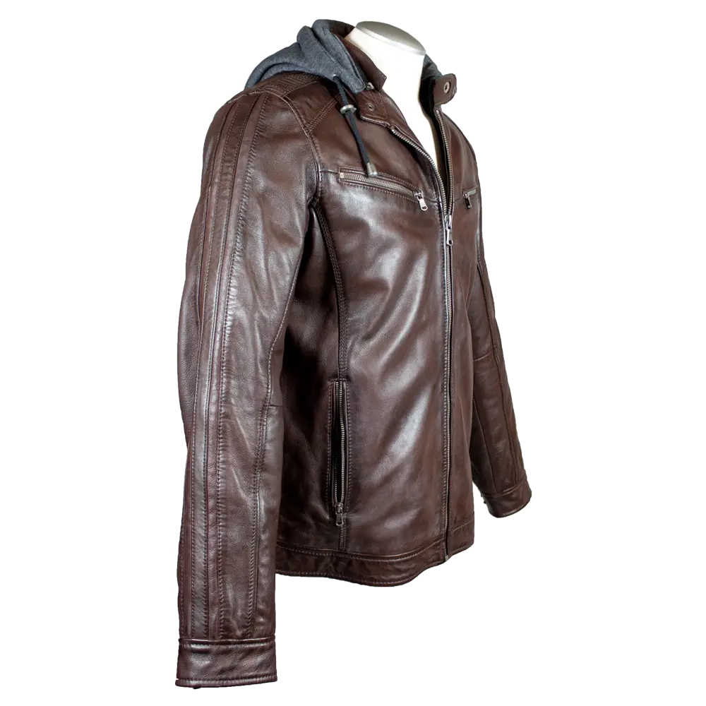BOL Men's Hooded Snap Collar Leather Jacket