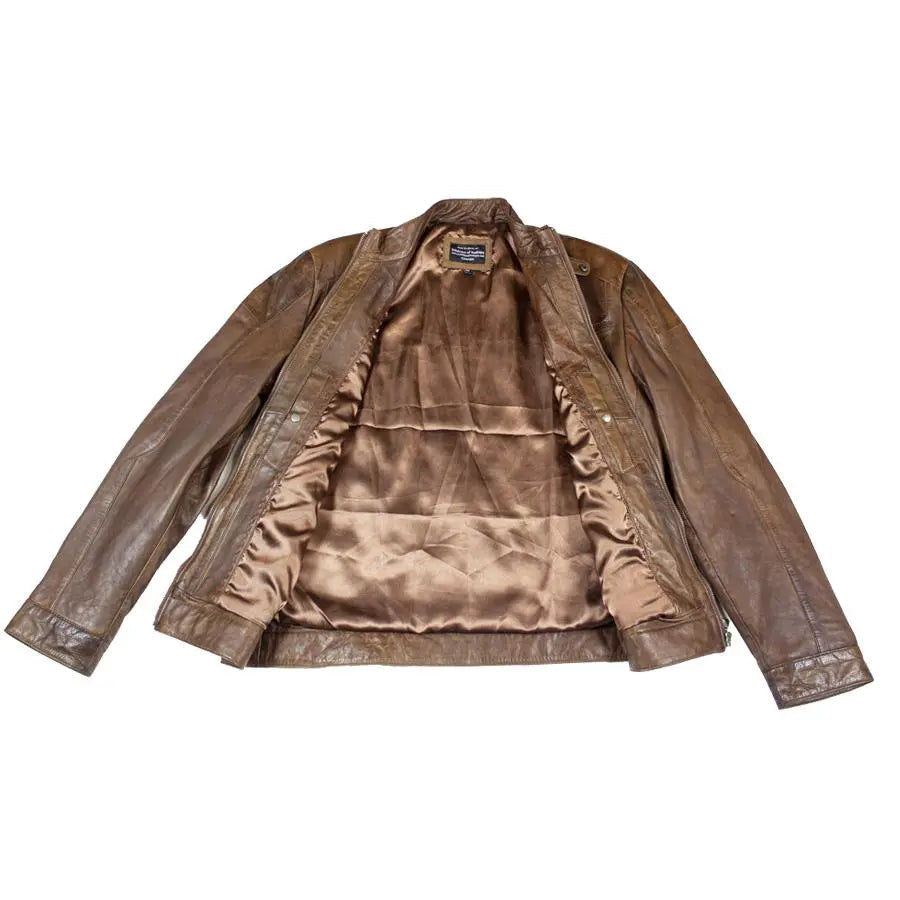 BOL Men's Snap Collar Leather Racer Jacket