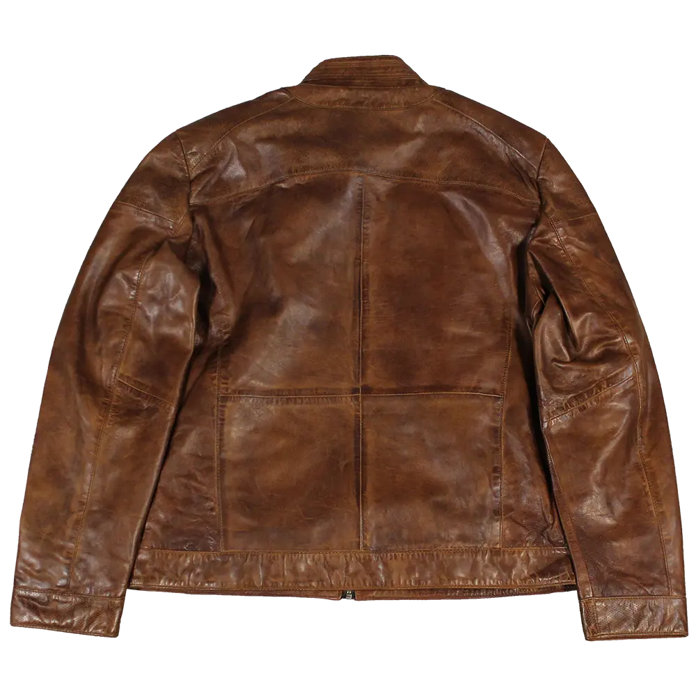 BOL Men's Snap Collar Leather Racer Jacket