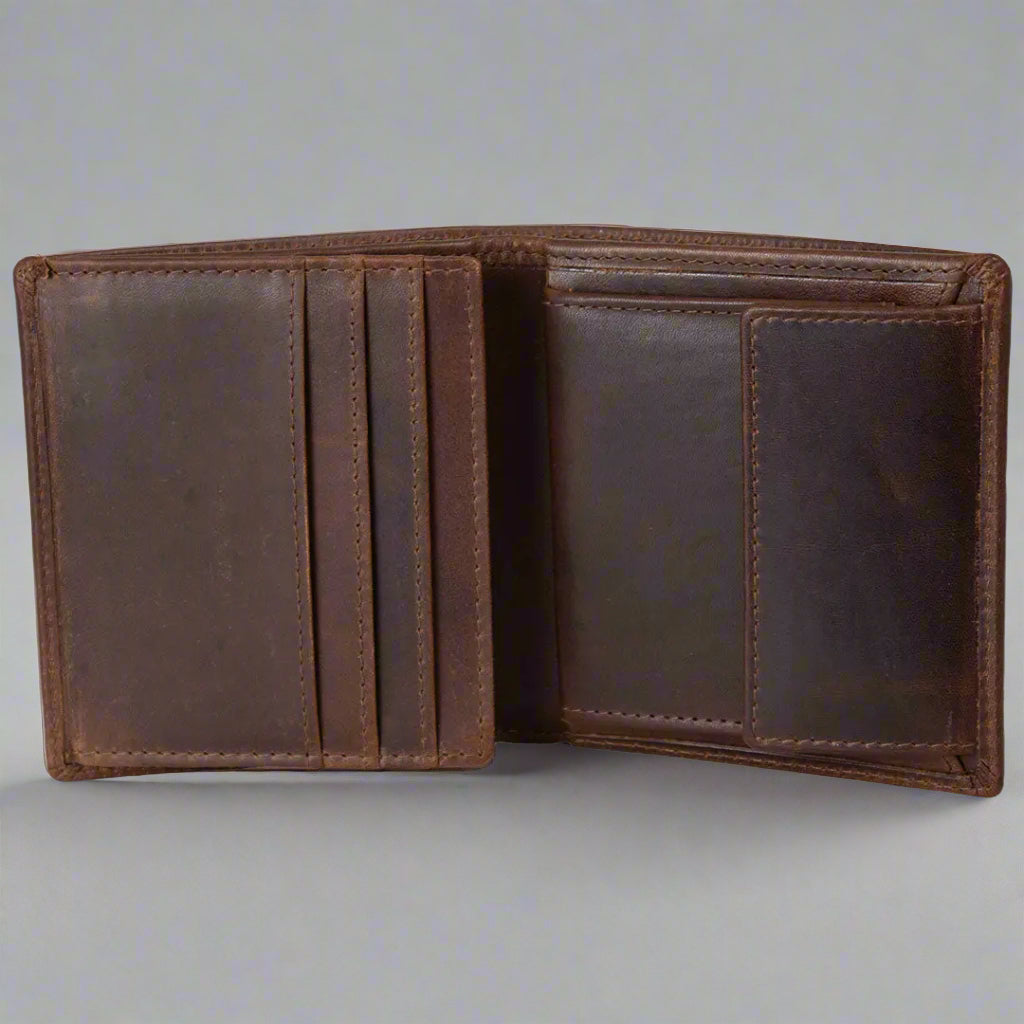Portefeuille BOL pour homme, style vintage, en cuir, à trois volets avec poche à monnaie