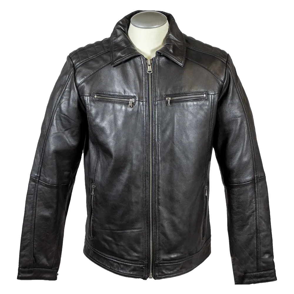 BOL Men's Zip Pocket Leather Jacket