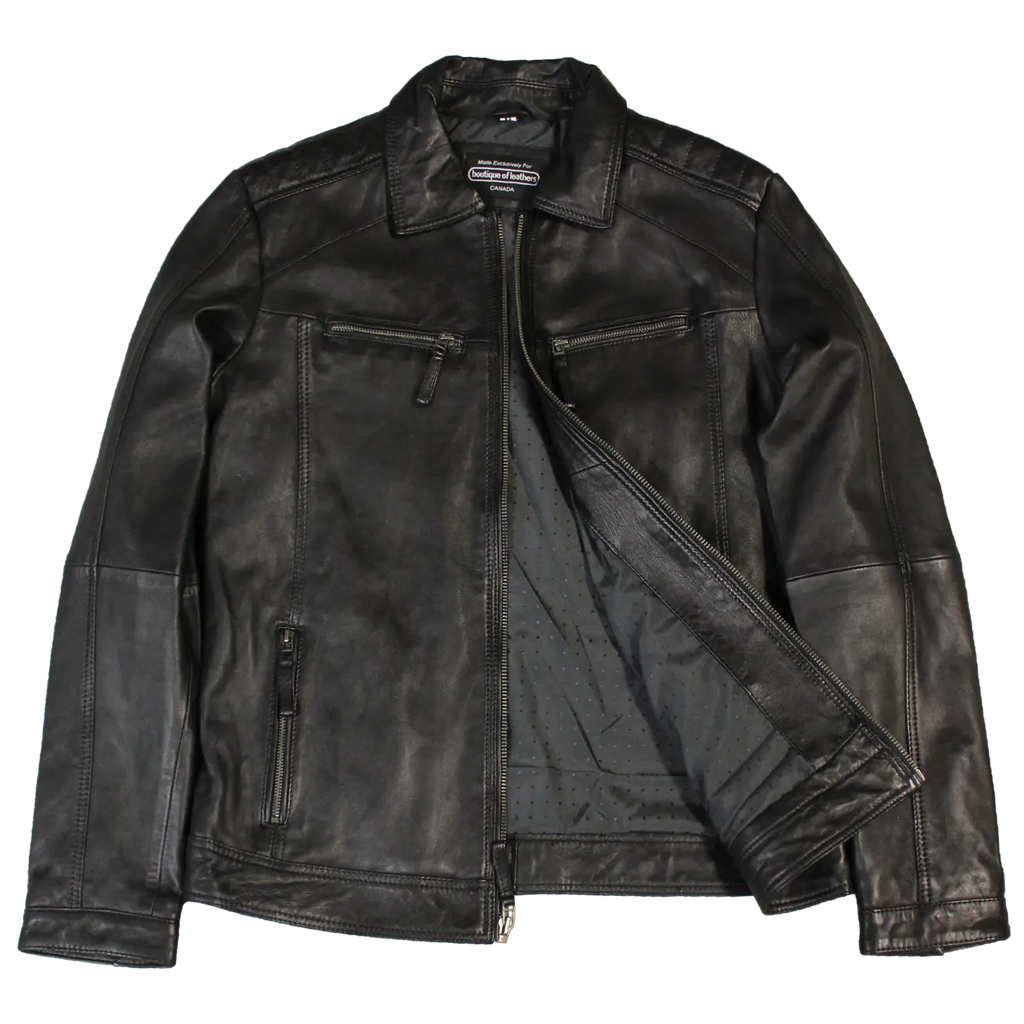 BOL Men's Zip Pocket Leather Jacket