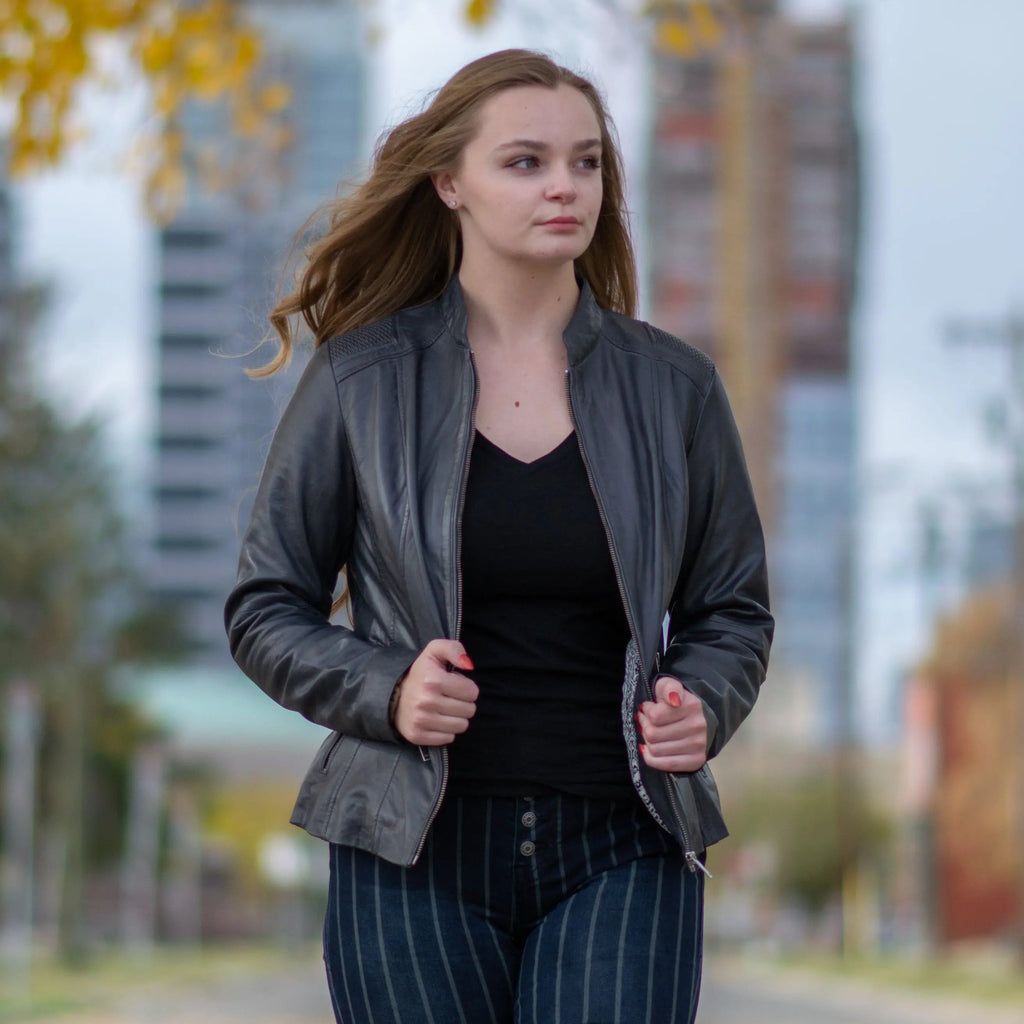 BOL Women's Basket Weave Accent Leather Jacket