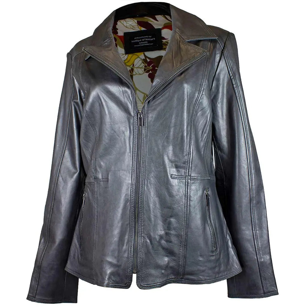 BOL Women's Classic Open Collar Leather Jacket