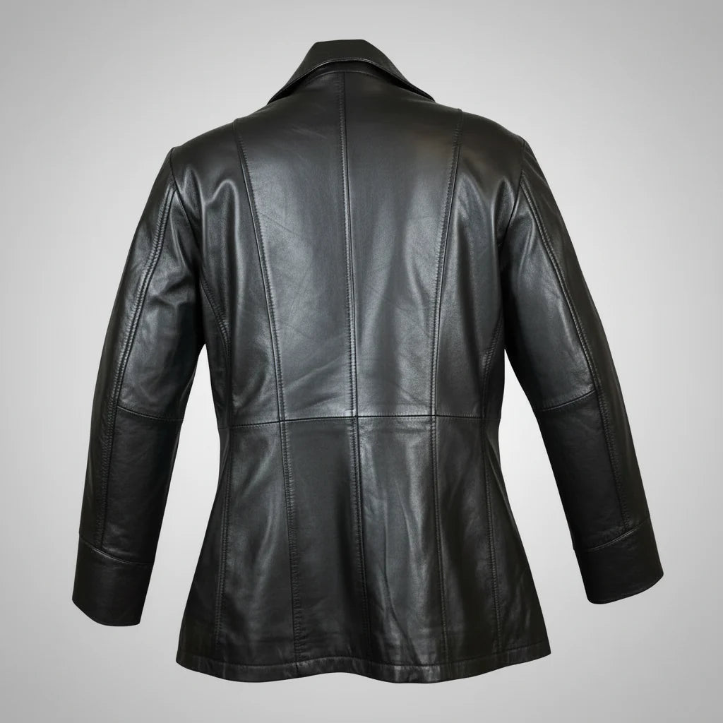 Classic Women's Mid-Length Lamb Leather Jacket