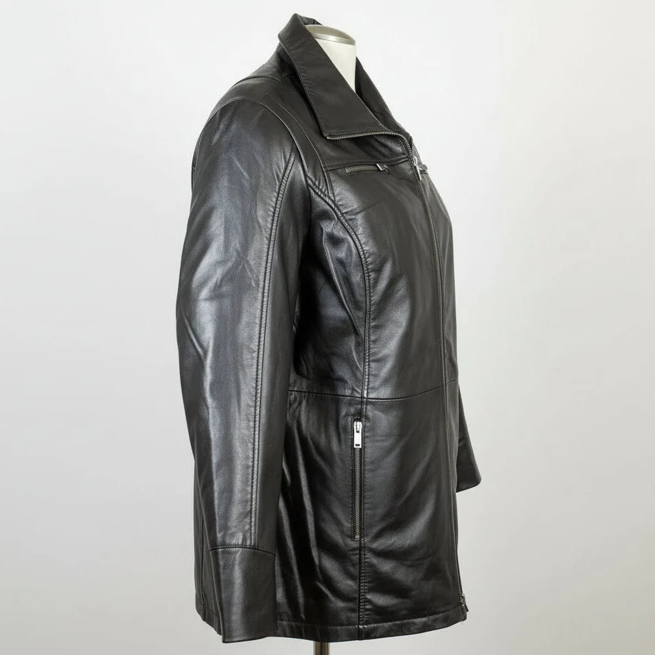 Classic Women's Mid-Length Lamb Leather Jacket
