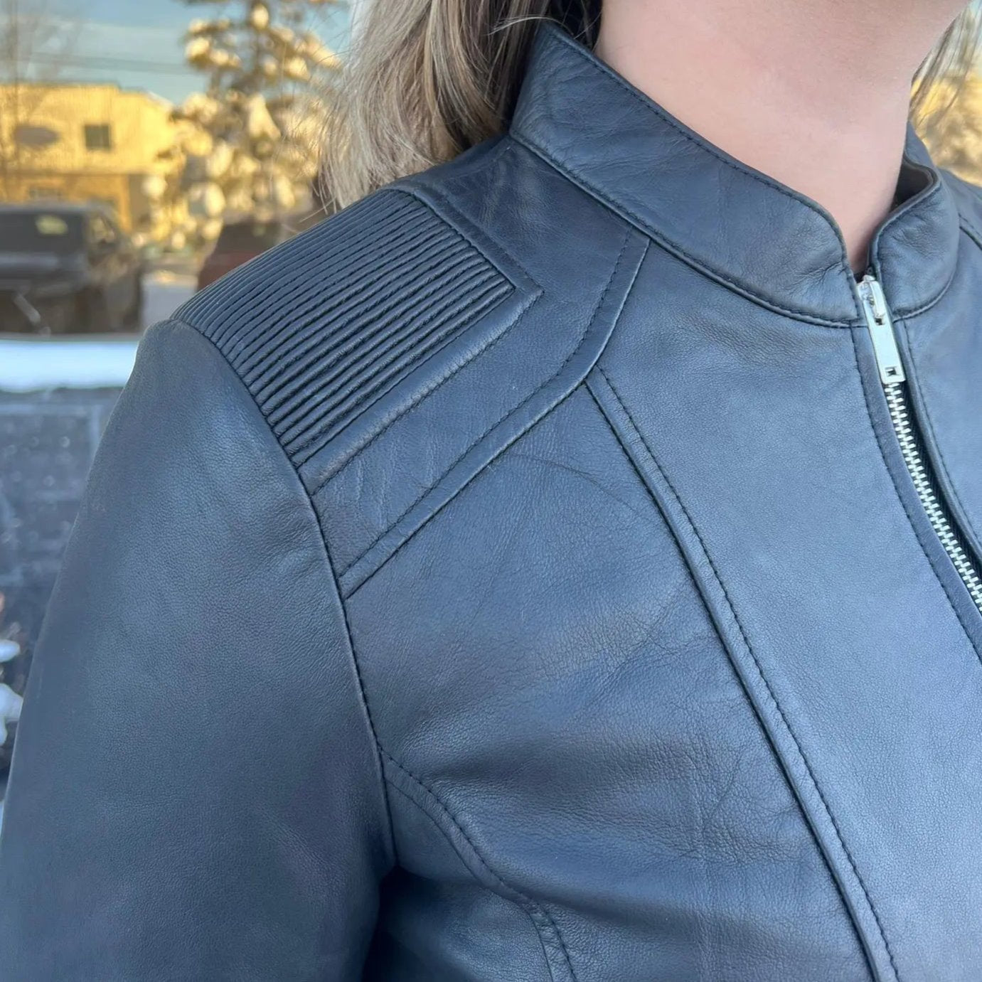 BOL Women's Paulina Ribbed Shoulder Leather Jacket