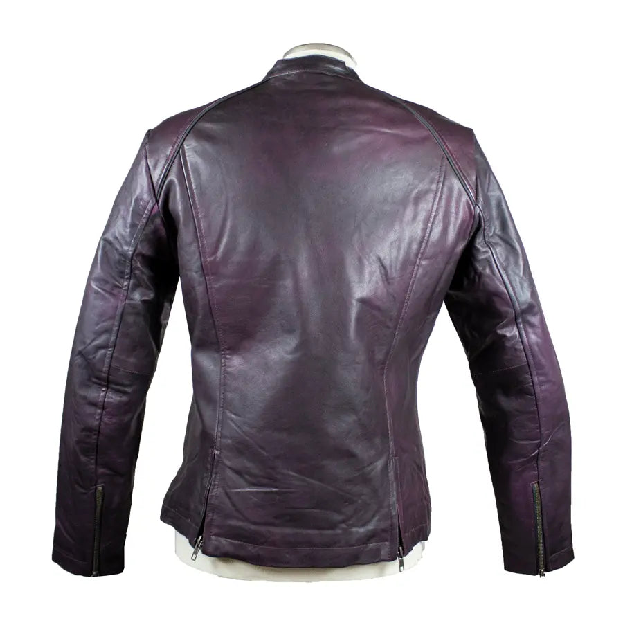Veste de moto en cuir délavé violet pour femme BOL