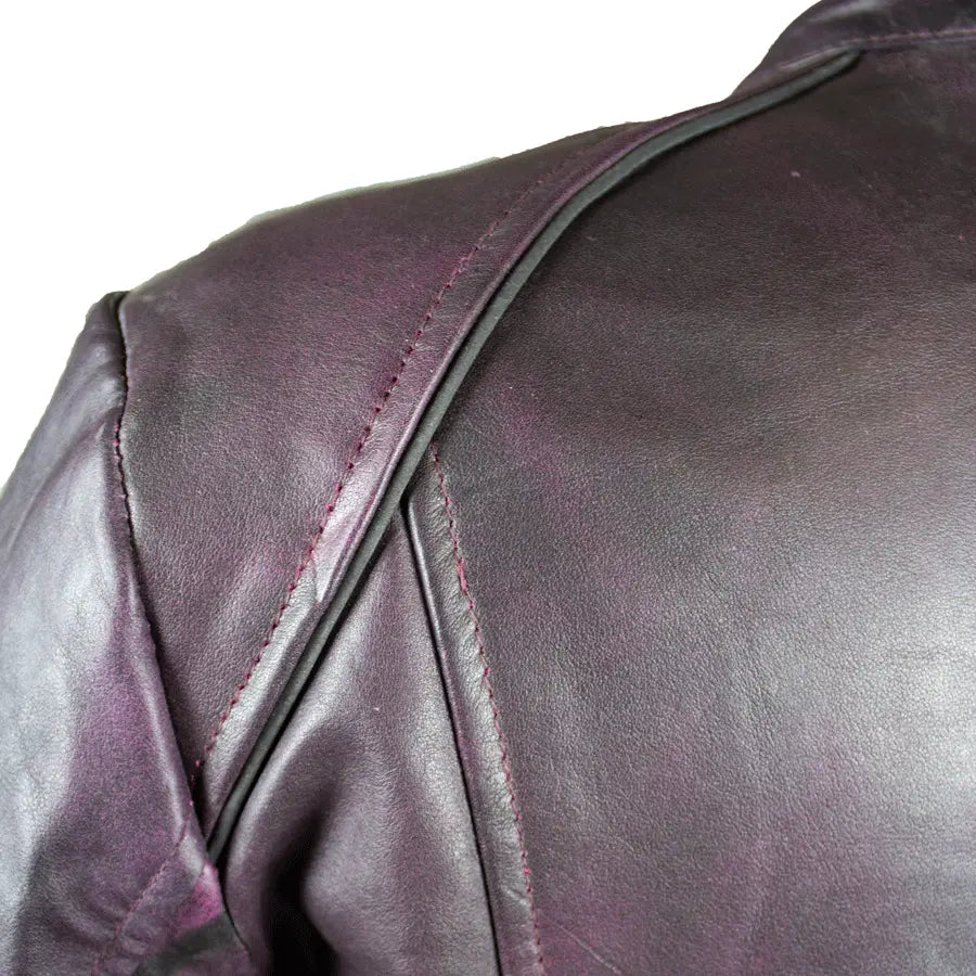 Veste de moto en cuir délavé violet pour femme BOL