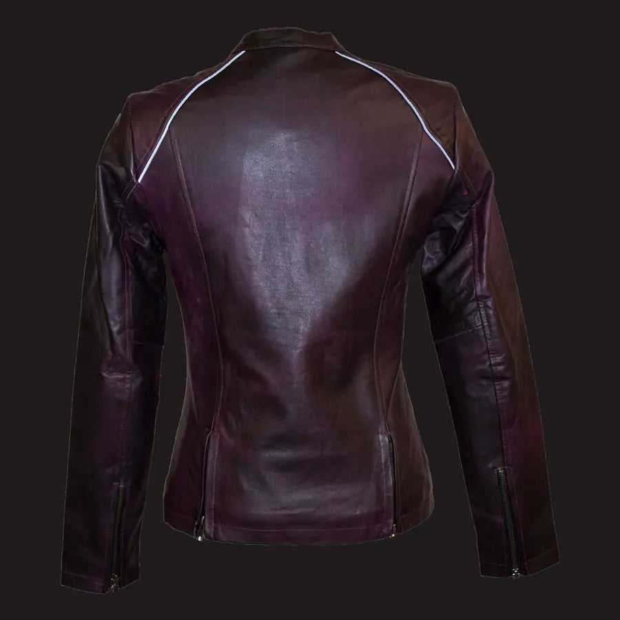 Veste de moto en cuir délavé violet pour femme BOL