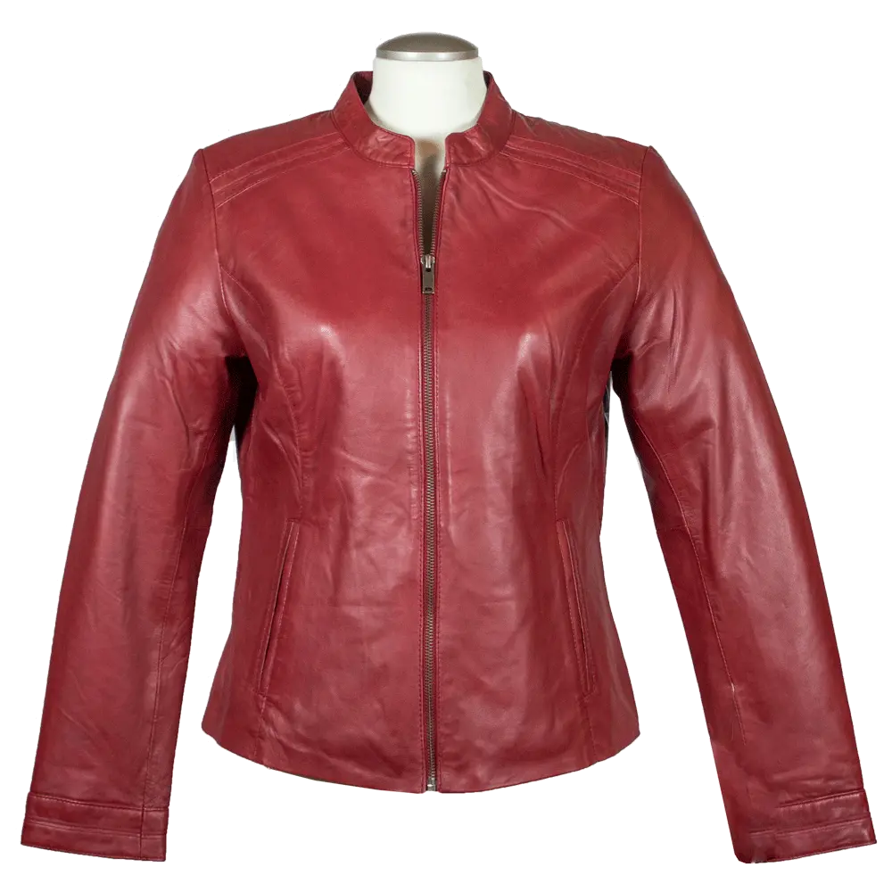Veste en cuir à col rond pour femme BOL