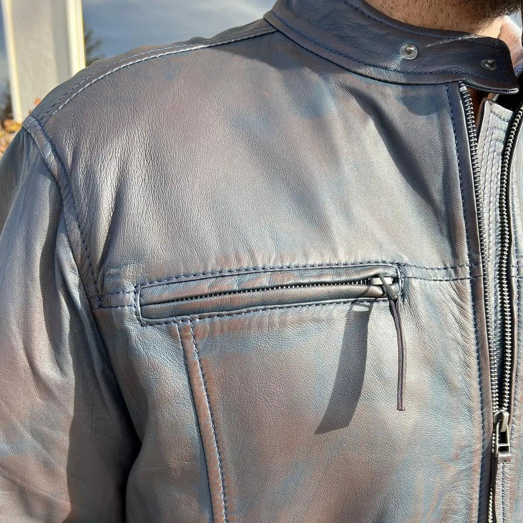 BOL Men's Snap Collar Lamb Leather Jacket