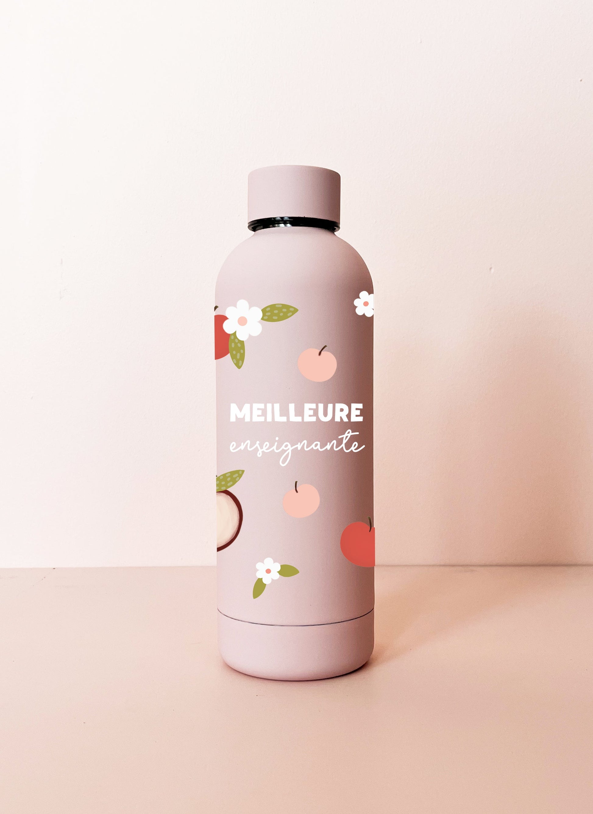 Bouteille isotherme 500 ml - Rose pâle - Meilleur professeur - Pommes