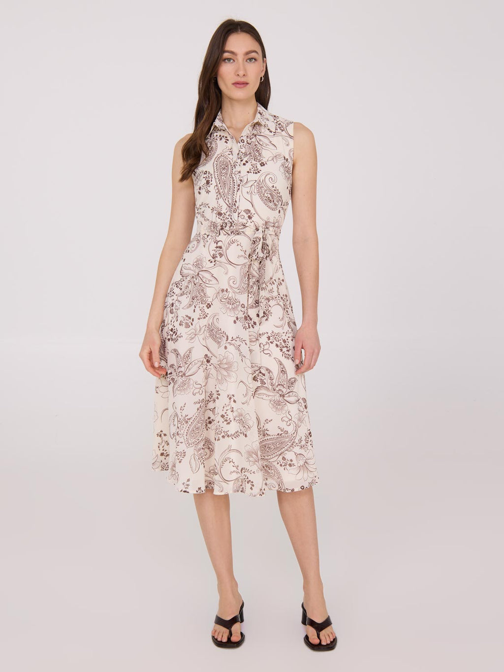 Robe midi imprimée en mousseline sans manches