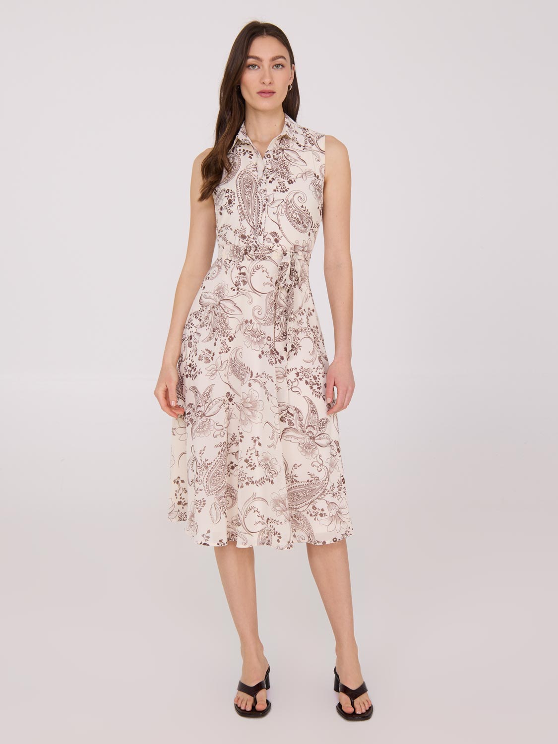 Robe midi imprimée en mousseline sans manches