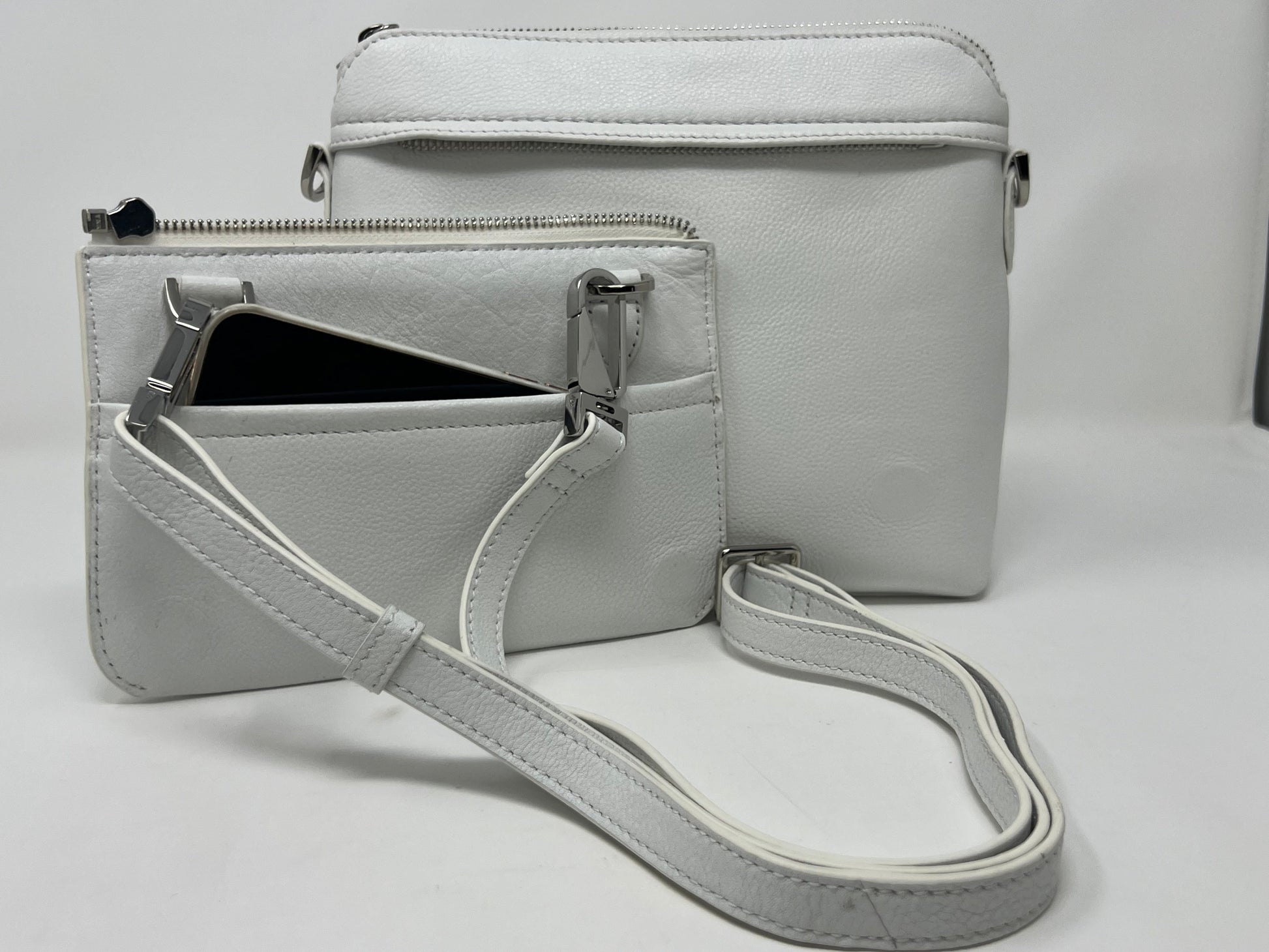 Petit Sac à Bandoulière en Cuir Blanc, Brigitte