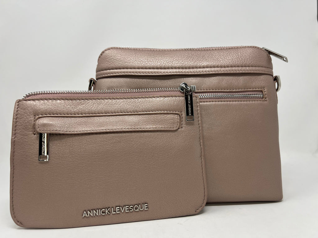 Small Platinum Pink Leather Shoulder Bag, Brigitte