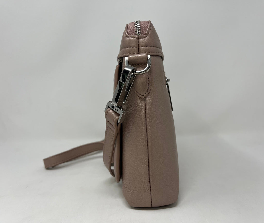 Small Platinum Pink Leather Shoulder Bag, Brigitte