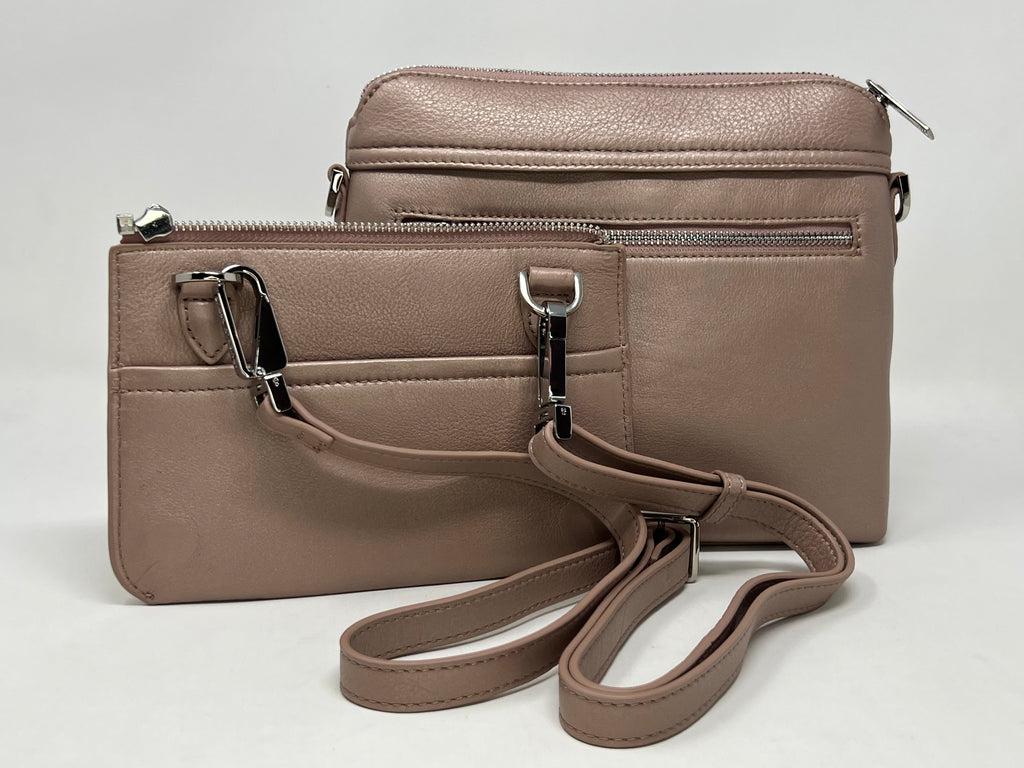 Small Platinum Pink Leather Shoulder Bag, Brigitte
