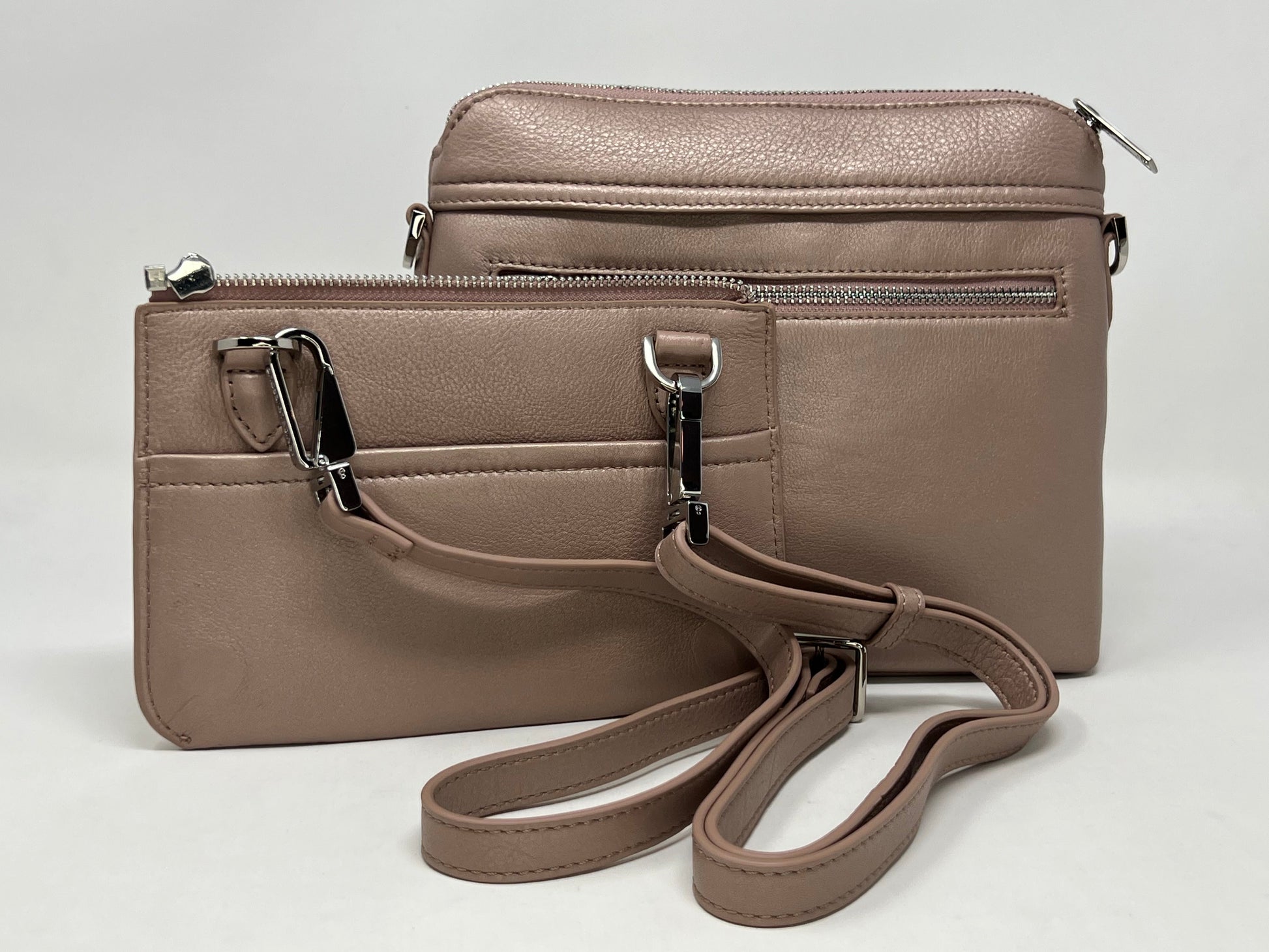 Small Platinum Pink Leather Shoulder Bag, Brigitte