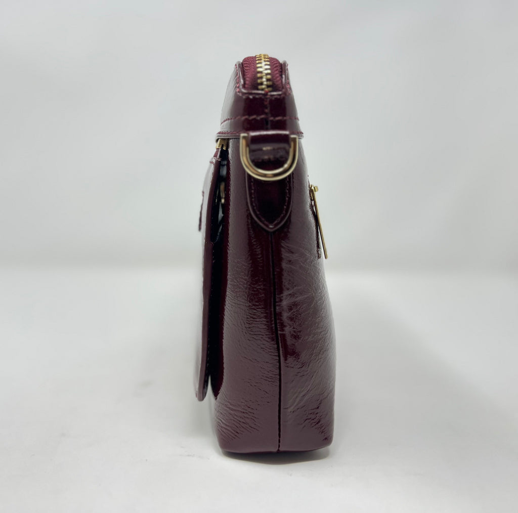 Small Burgundy Patent Leather Shoulder Bag, Brigitte