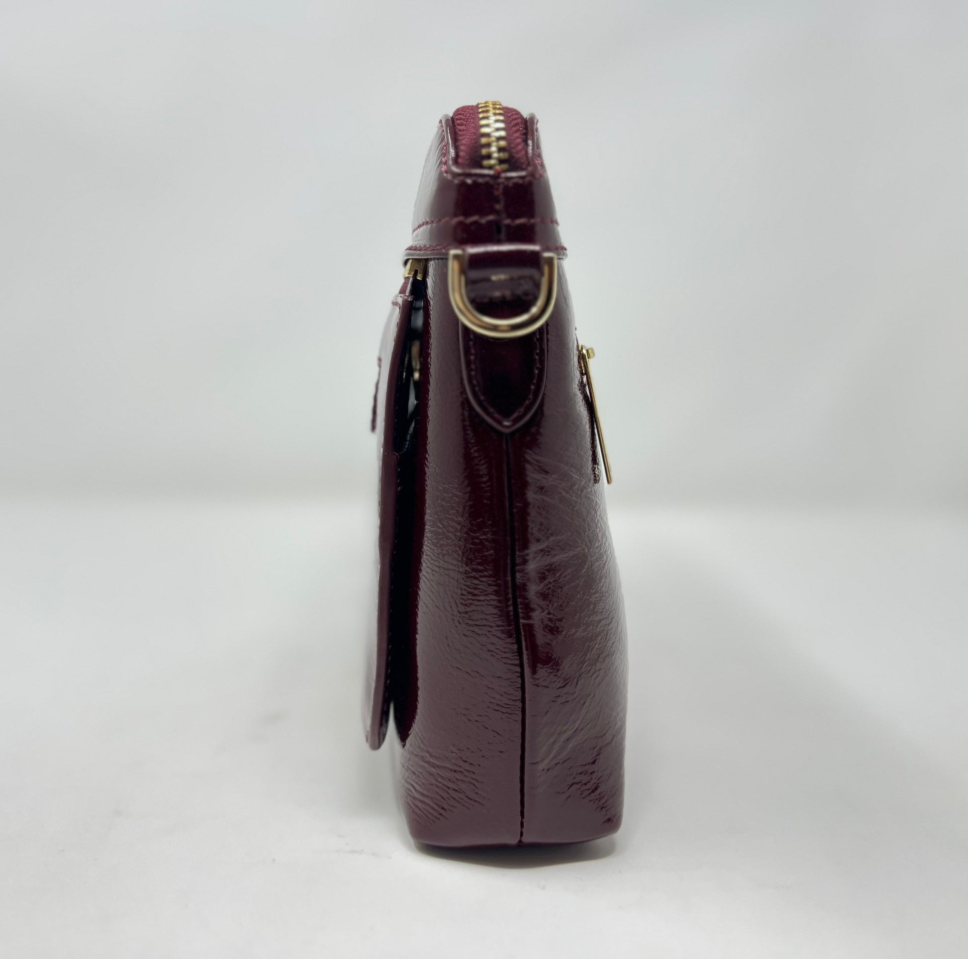 Small Burgundy Patent Leather Shoulder Bag, Brigitte