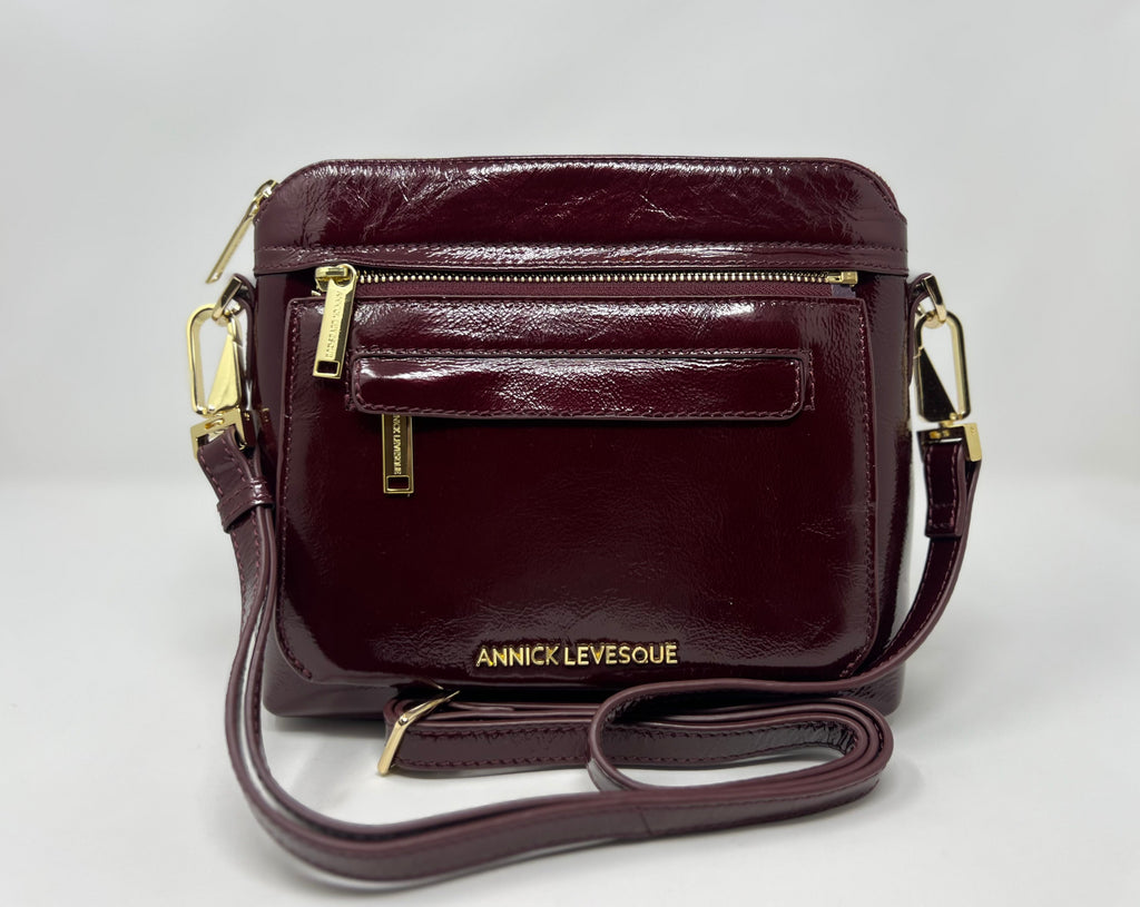 Small Burgundy Patent Leather Shoulder Bag, Brigitte