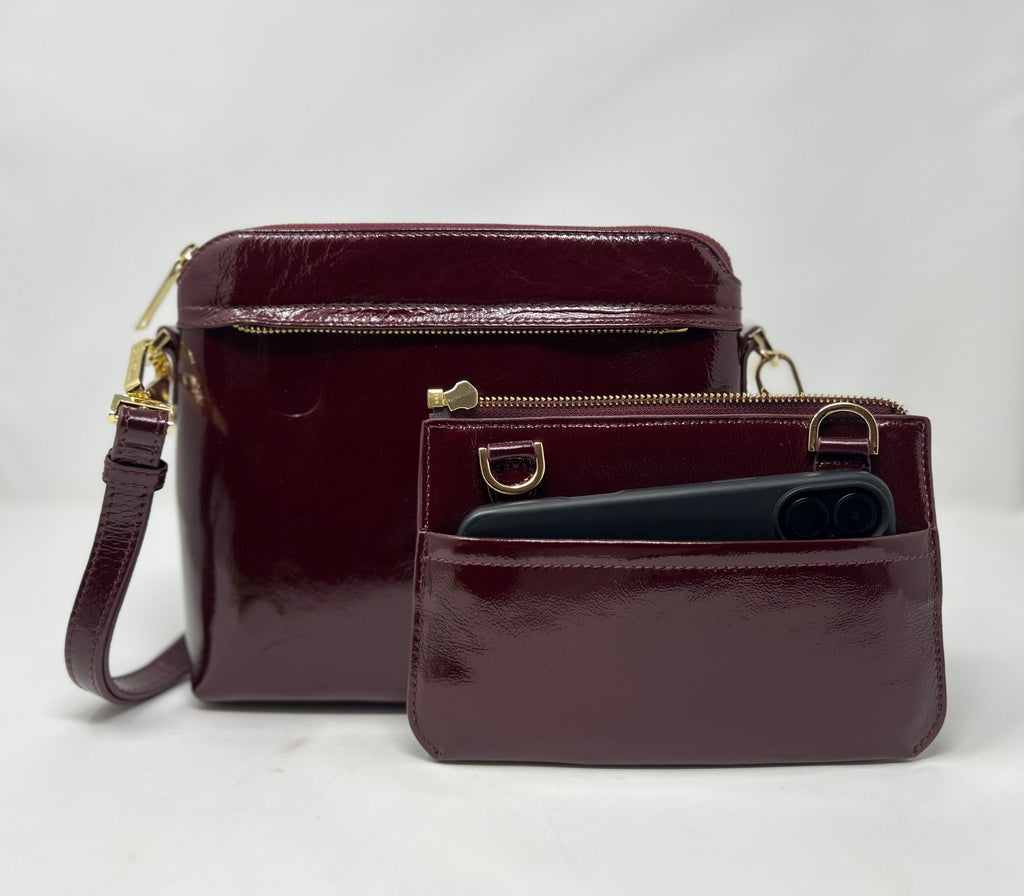 Small Burgundy Patent Leather Shoulder Bag, Brigitte