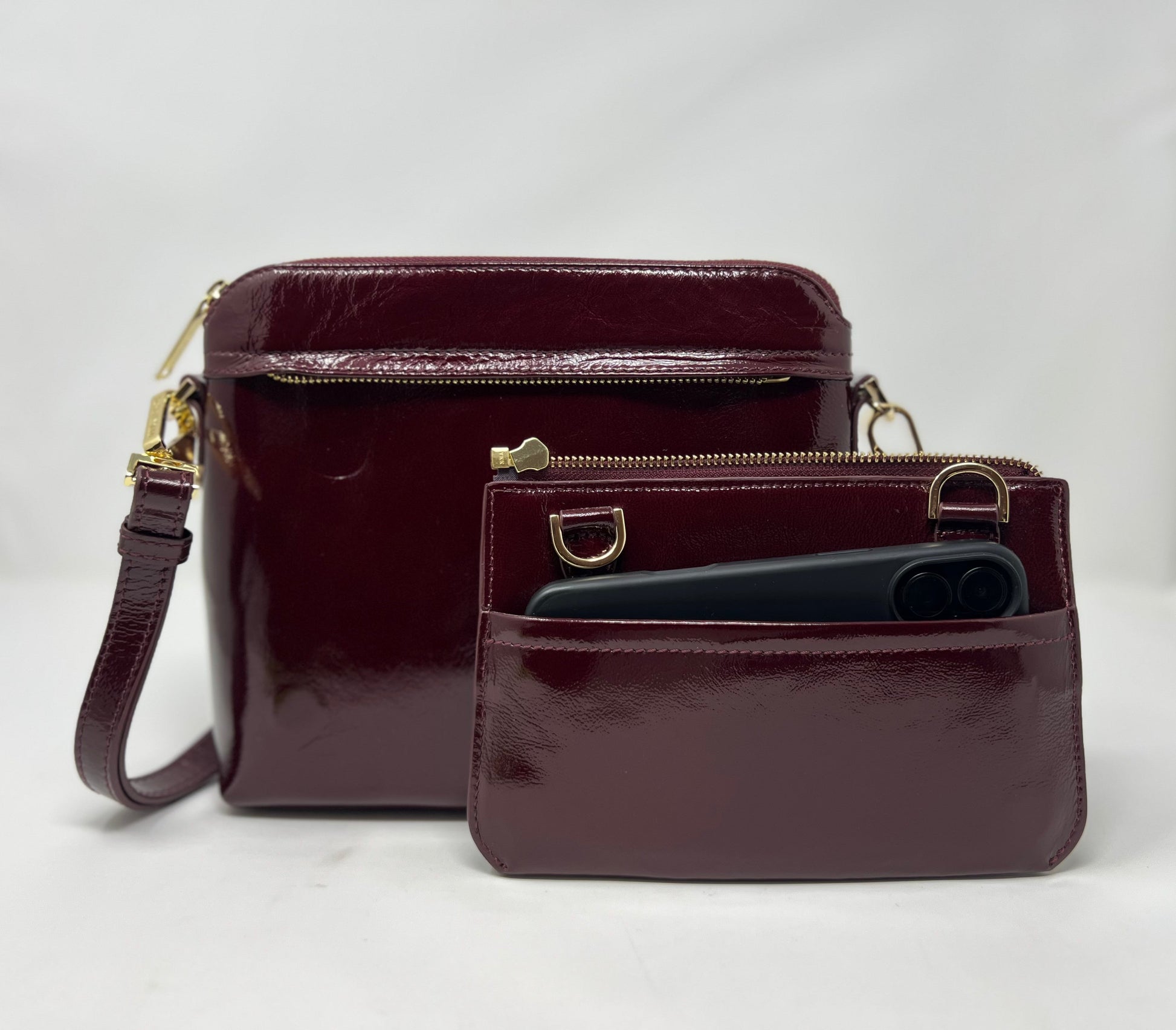 Small Burgundy Patent Leather Shoulder Bag, Brigitte