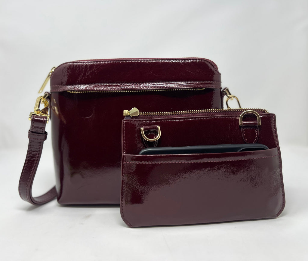 Small Burgundy Patent Leather Shoulder Bag, Brigitte
