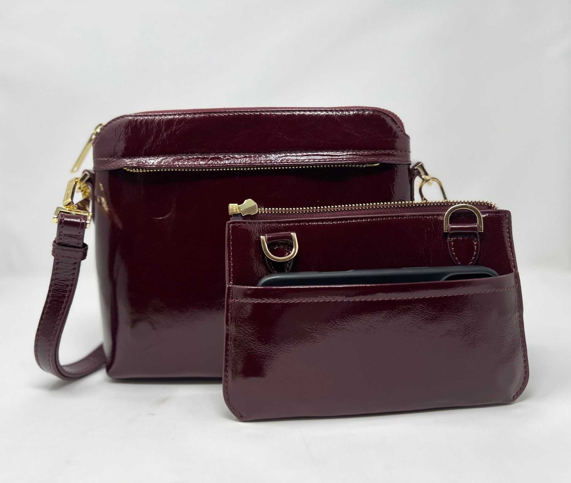 Small Burgundy Patent Leather Shoulder Bag, Brigitte