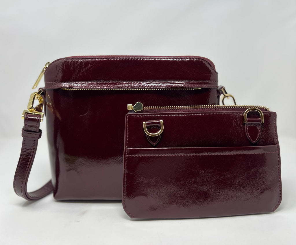 Small Burgundy Patent Leather Shoulder Bag, Brigitte