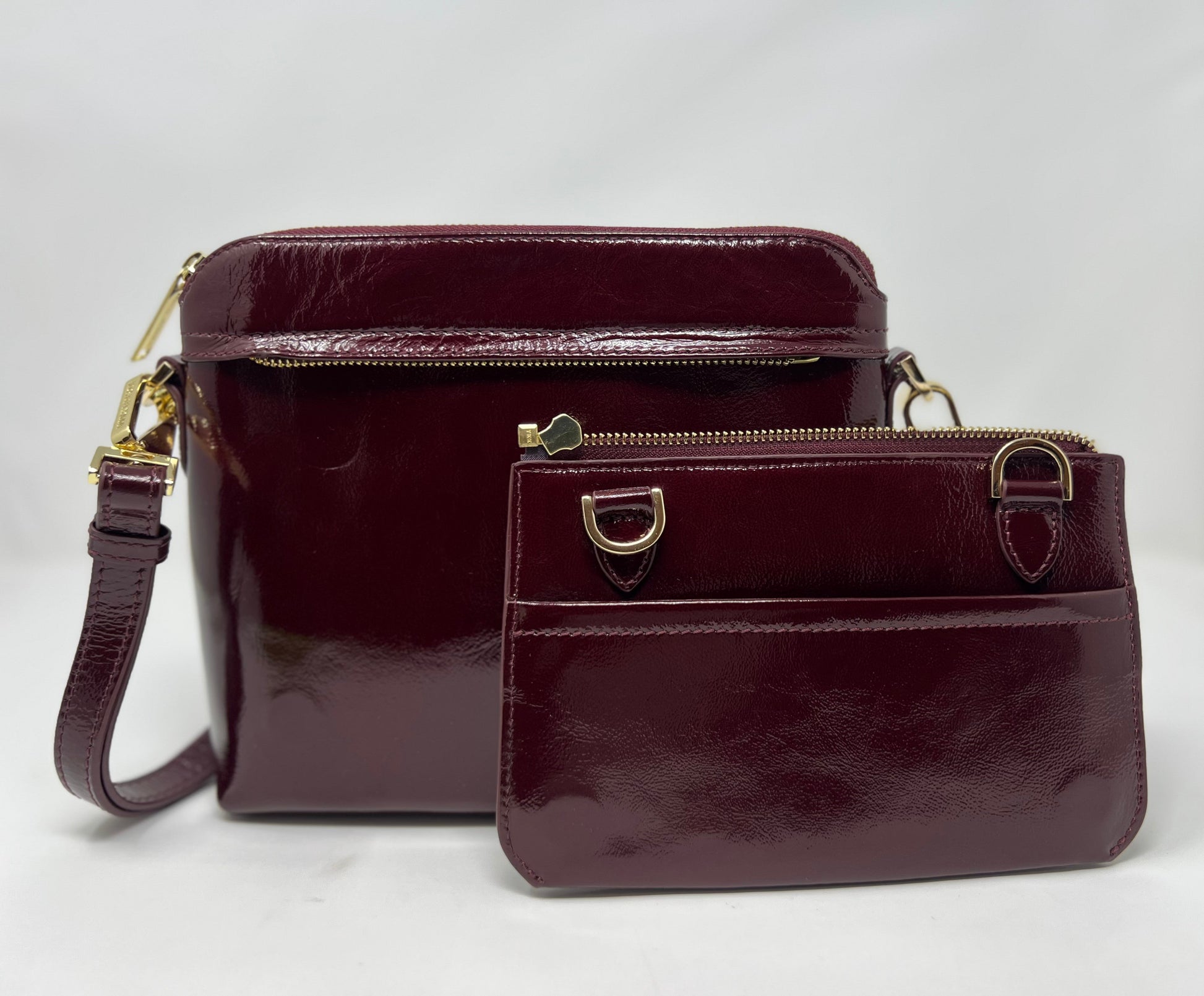 Small Burgundy Patent Leather Shoulder Bag, Brigitte