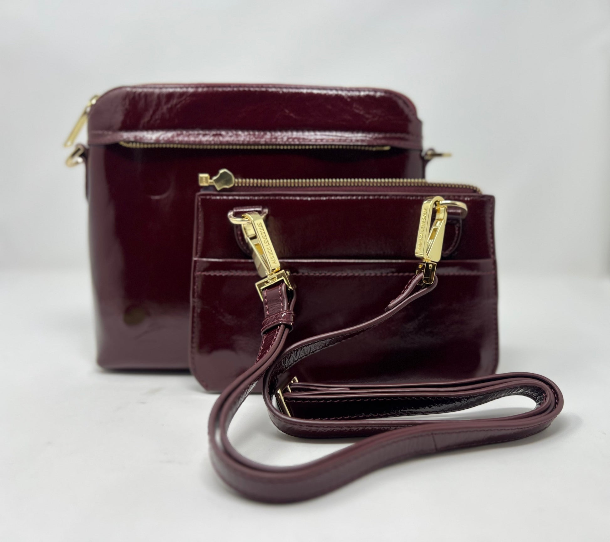 Small Burgundy Patent Leather Shoulder Bag, Brigitte