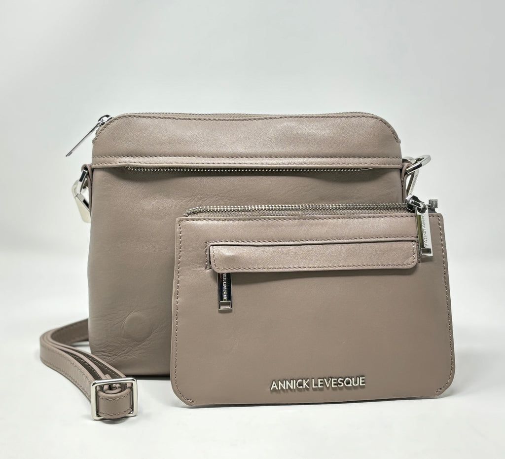 Small Taupe Leather Shoulder Bag, Brigitte