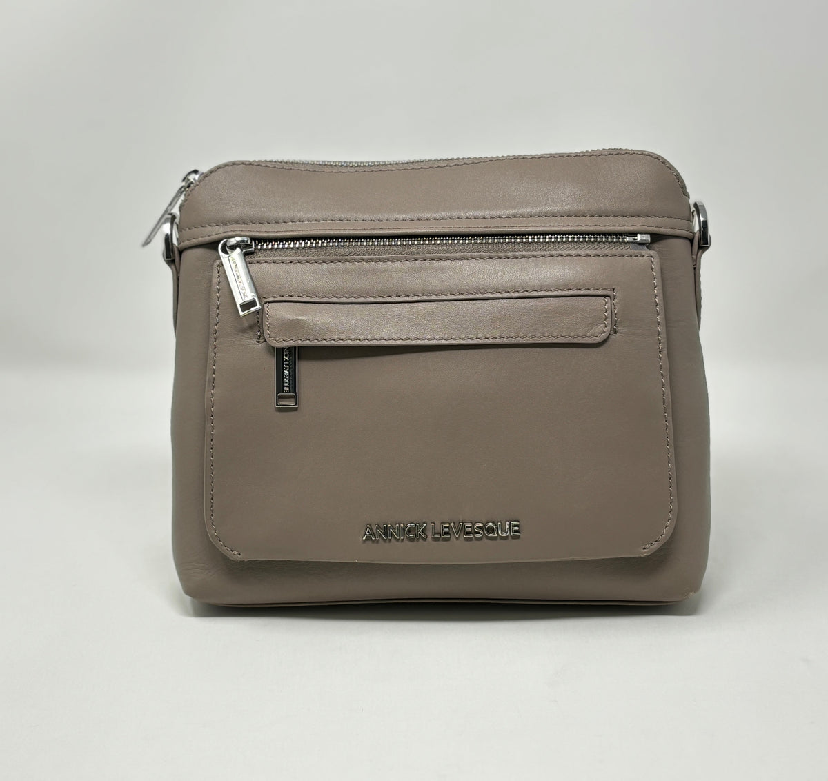 Small Taupe Leather Shoulder Bag, Brigitte