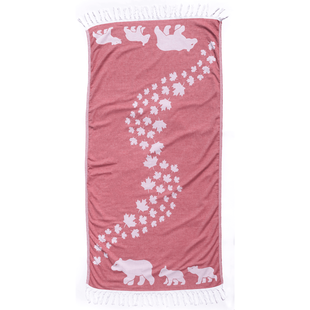 Everyday Luxury Turkish Body Towel in Red & White Canadian Bears
