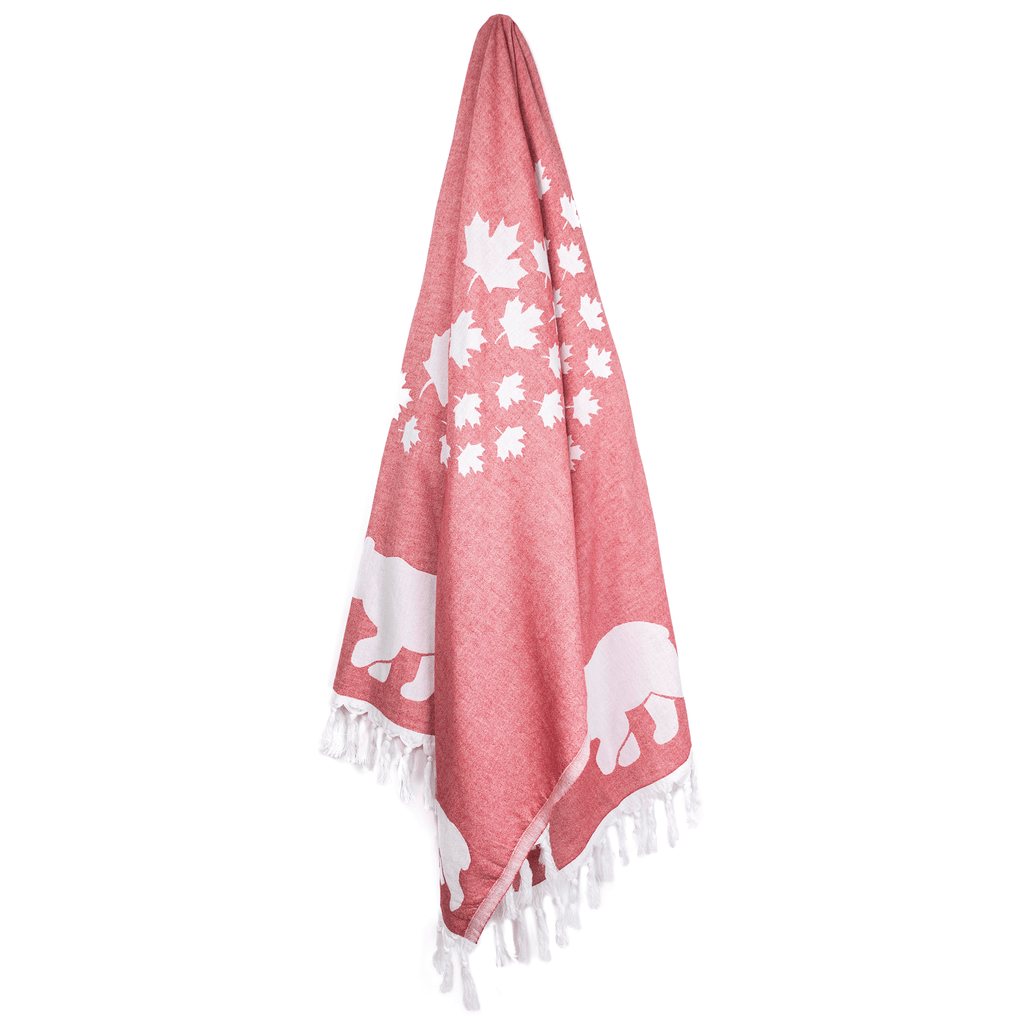 Everyday Luxury Turkish Body Towel in Red & White Canadian Bears